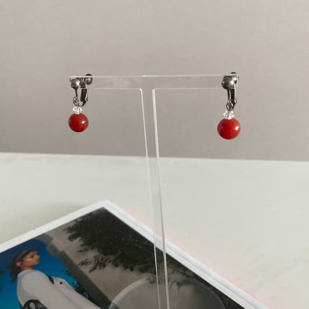 빈티지 레드 원석 귀찌 귀걸이