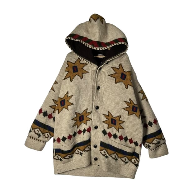 [VARORA] 바로라 웨스턴 네이티브 패턴 후드 니트가디건