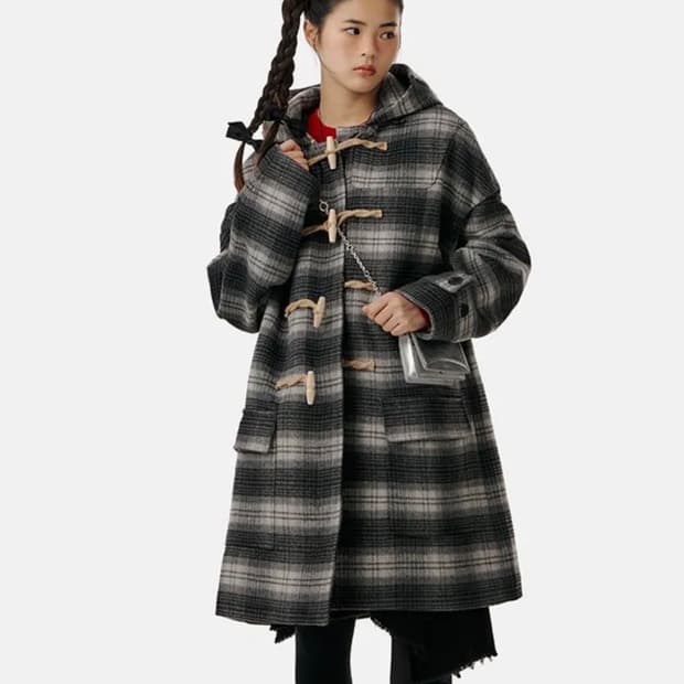 메인부스 체크 더플 코트