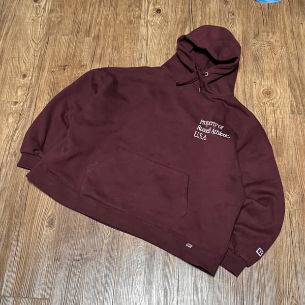 [M] 러셀 애슬래틱 USA라인 버건디 후드티