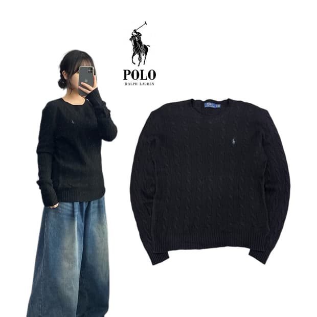 폴로 신형 포니 꽈배기 니트 블랙