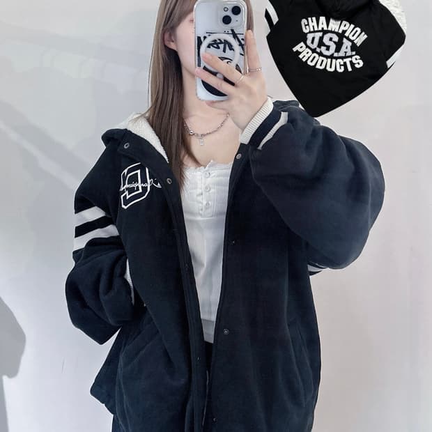 챔피언 90‘ 오버핏 양털 후드집업