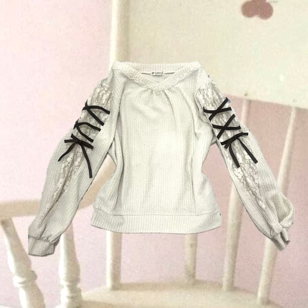 엑시즈팜 히메갸루 라떼갸루 아일렛 리본 로걀탑 롱슬리브 니트 빈티지핀터