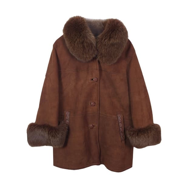 진도 오리지널 천연 양가죽 폭스퍼 트리밍 무스탕 코트