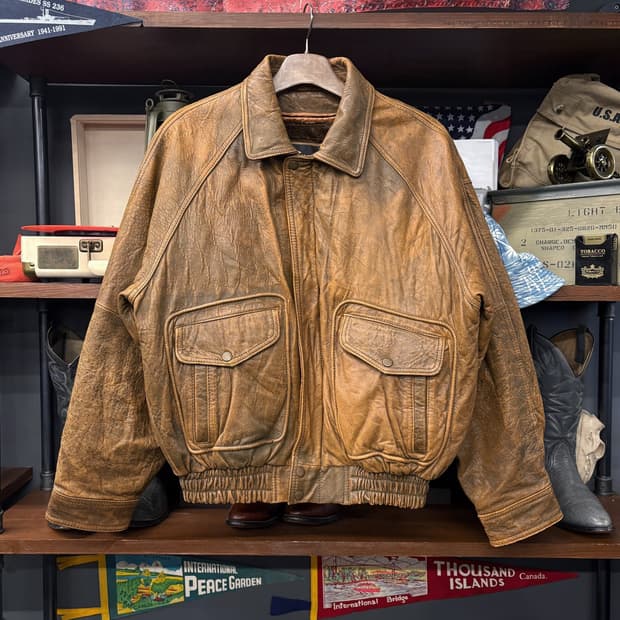 80s 드옴 아 옴 G-1 플라이트 자켓 쉽스킨 레더 플리스안감 N671