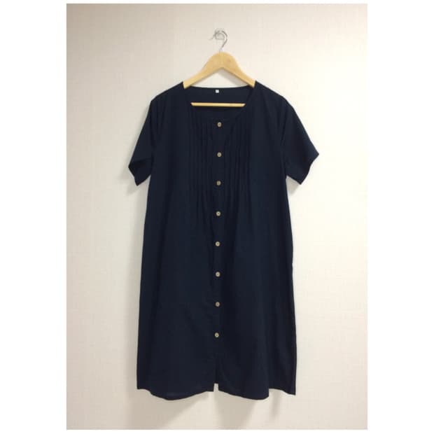 빈티지 네이비 반팔 튜닉 원피스