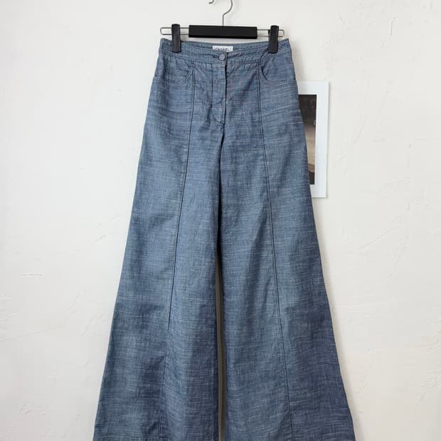 샤넬 2003ss 샴브레이 벨보텀 팬츠