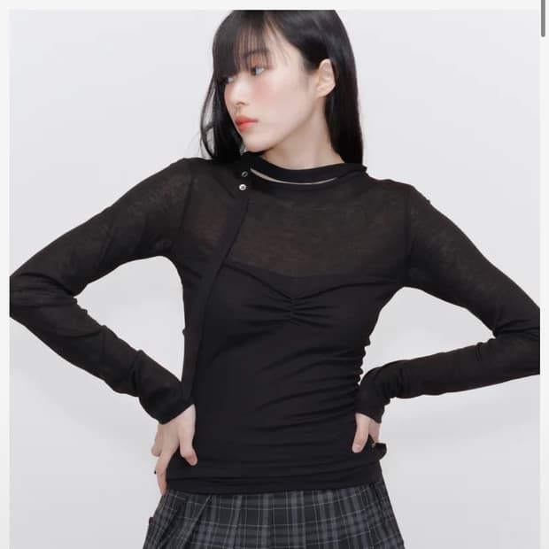 미세키서울 레이어드 스카프 롱 슬리브 긴팔 티셔츠 블랙