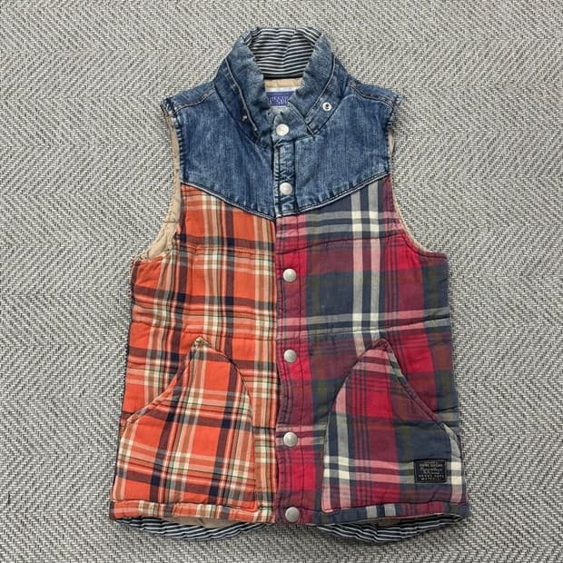 CUBE SUGAR 데님 체크 베스트 v0365