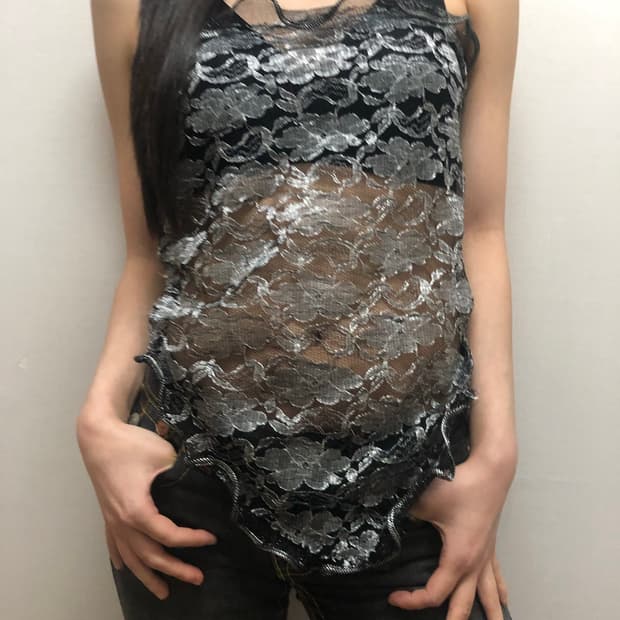 빈티지 그레이 오리엔탈 스카프 탑