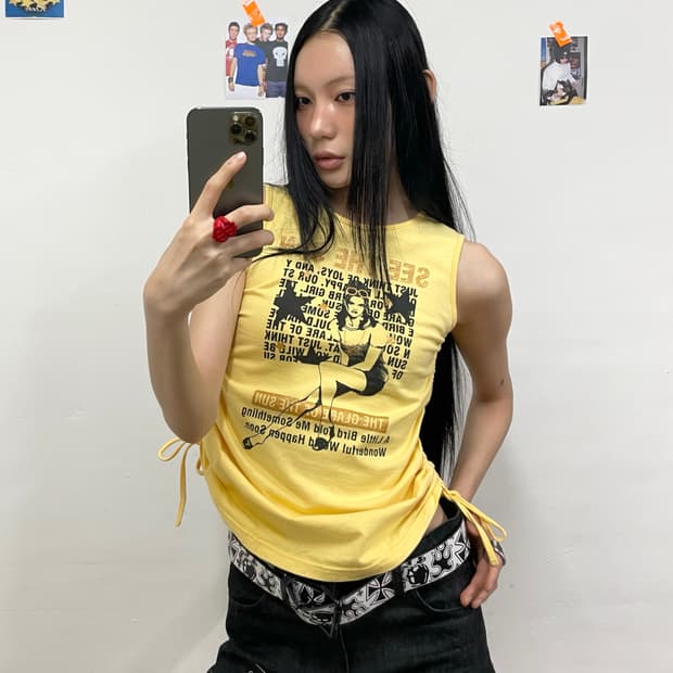 Retro girl star yellow sleeveless