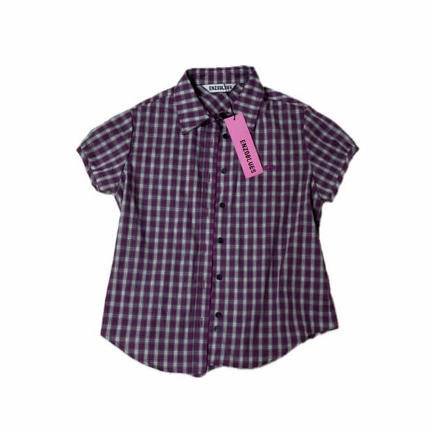 엔조블루스 체크 하프 슬리브 셔츠 퍼플