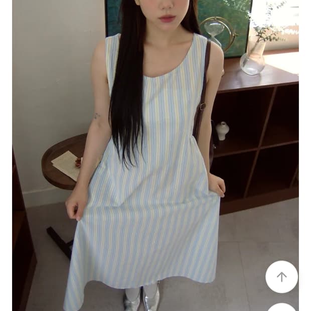 빈티지 모리걸 st 허리 끈 민소매 스트라이프 원피스(한번도안입음)