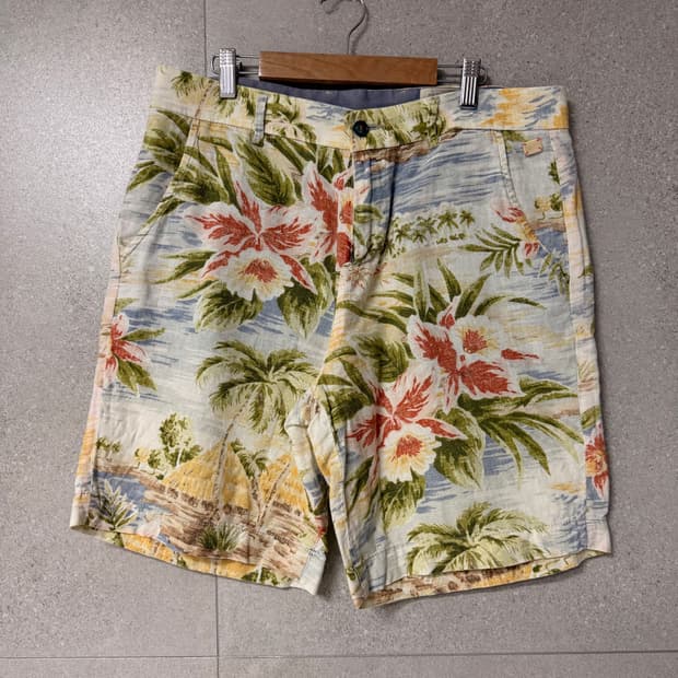 자라 남자 반바지 플라워 린넨 혼방