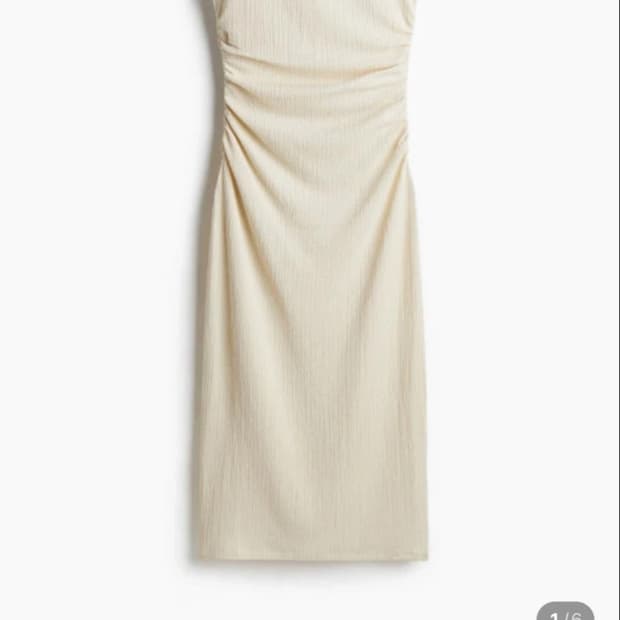 H&M 보트넥 셔링 드레이프 미디 원피스 1283258002 CREMA
