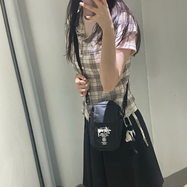 빈티지 체크 후드조끼