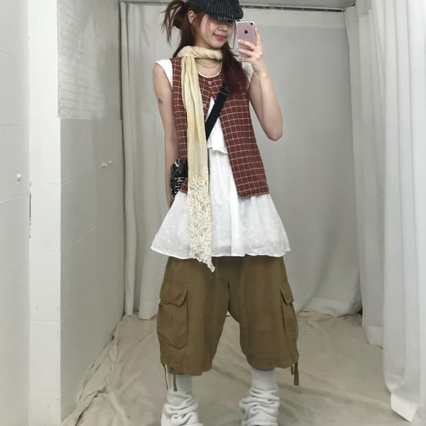 🍓 빈티지 레드 체크 캐주얼 하구미 코디 세트