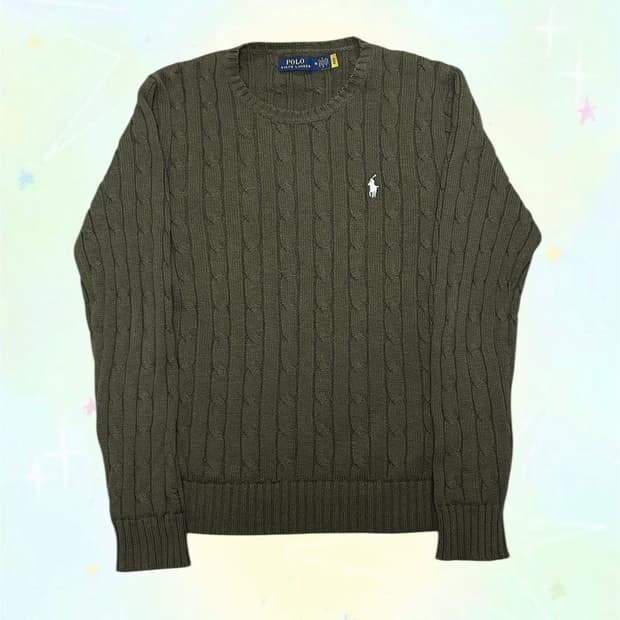 폴로 랄프로렌 코튼 케이블 니트 카키 M