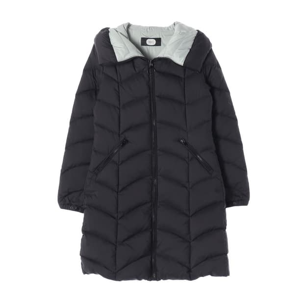 듀엘 배색 하이넥 구스다운 롱패딩 55