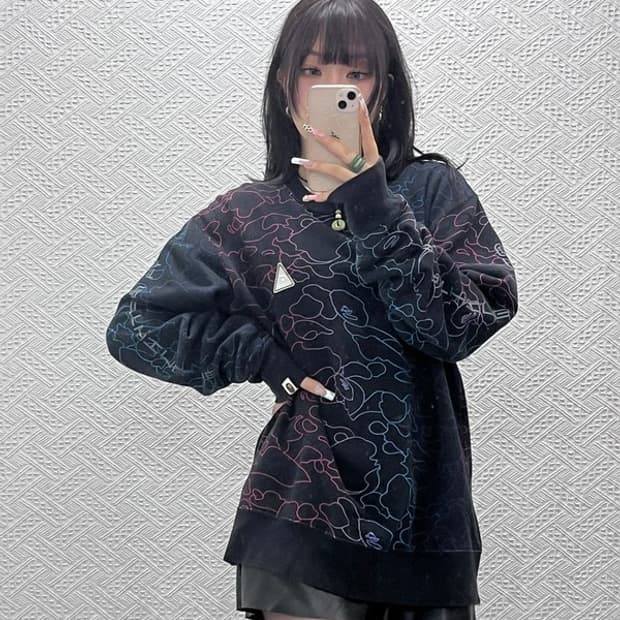 베이프 AAPE 스트릿 펑크 지퍼 레인보우 사루 맨투맨 XL C11067