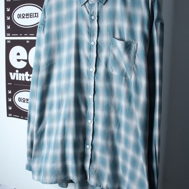 (XL-3XL) 디미트리블랙 셔츠 남방 체크 연블루 아메카지-H36528