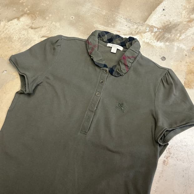 M 버버리 여성용 카키 카라 반팔 티셔츠