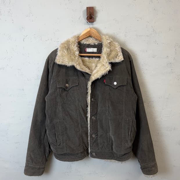 리바이스 코듀로이 쉐르파 트러커 자켓 카키