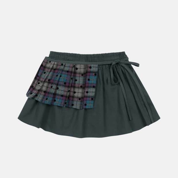 오헤시오 체크 투웨이 미니 스커트 애쉬 블루