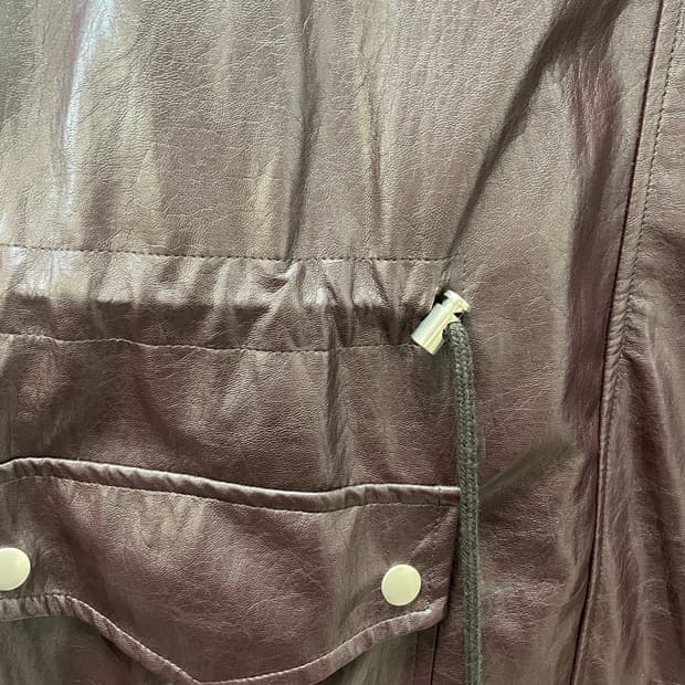 버건디 페이크레더 사파리 자켓