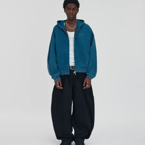 [미착용] 스웨이드 크롭 워시드 후드집업 딥 그린