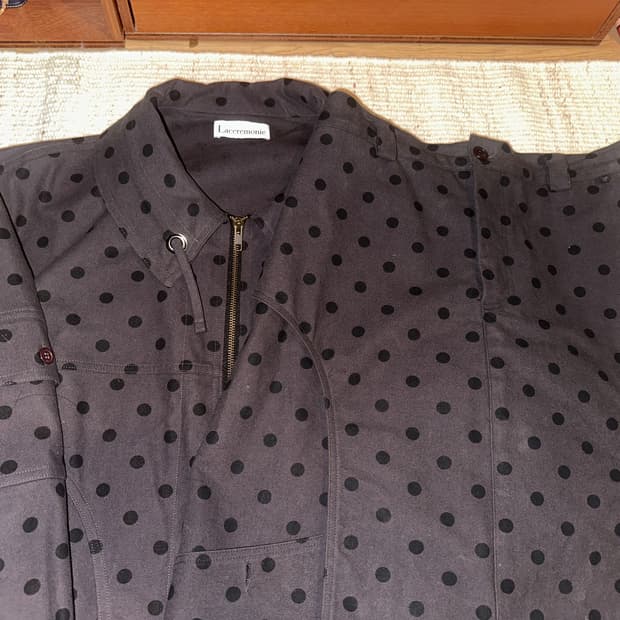 라세레모니 도트 패턴 자켓+스커트 블랙 (에스파 윈터 착용