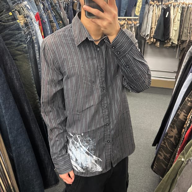 L) 아메리칸 빈티지 프린팅 스트라이프 셔츠