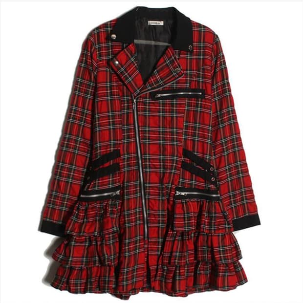 펑크 타탄체크 상의 원피스