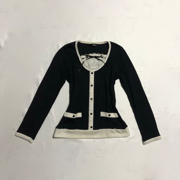 리본 로걀 블라우스 탑  블랙