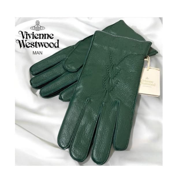 비비안웨스트우드 남성용 V 스티치 가죽 장갑 다크 그린 (새상품)