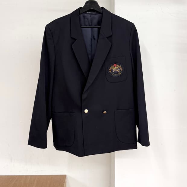 버버리 네이비 크레스트 로고 더블 브레스티드 자켓