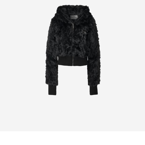 구해요)뉴얼린 Bunny Cropped Fur Hooded Jumper