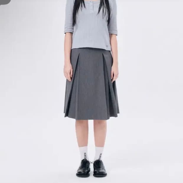 (2size) 할로미늄 미디 플리츠 랩 스커트 3 그레이