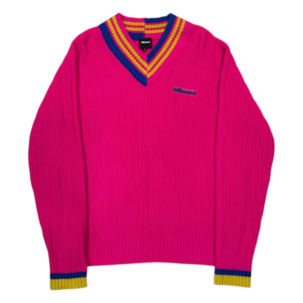 빌보드 핑크 브이넥 니트 M