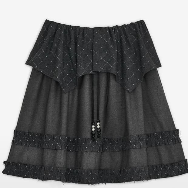 허그유어스킨 아가일 케이프 미디 스커트 차콜