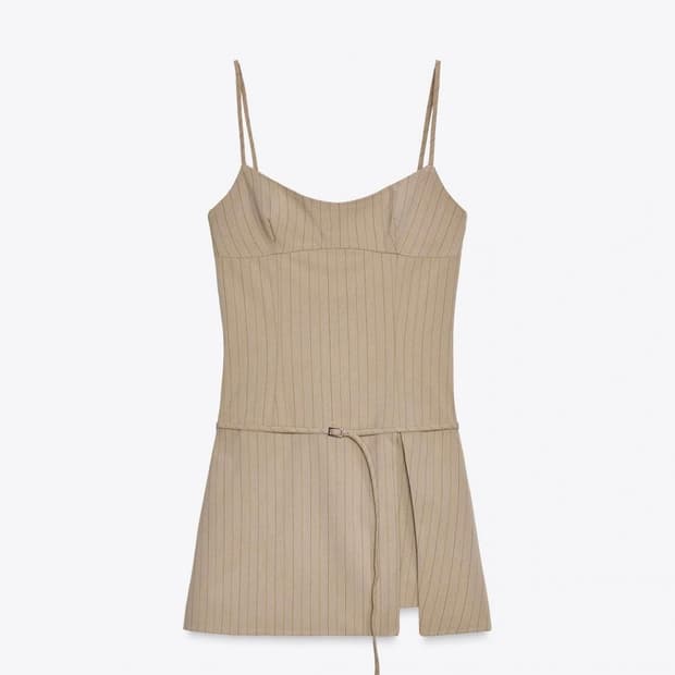 자라 스트라이프 린넨 벨티드 미니 점프수트 8746/145 CAMEL