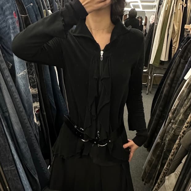 OS)Japanese Vintage 여성 프릴 레이스 집업 자켓