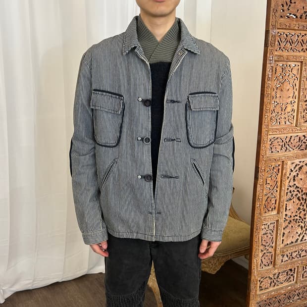 Armani Jeans 스트라이프 코튼 워크 자켓