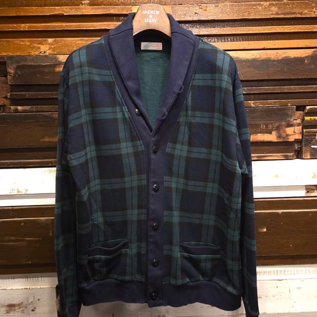 빔스 블랙와치패턴 숄칼라 카디건 