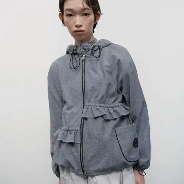 타입서비스 Ruffled Comfy Zip Hoodie [Gray]
