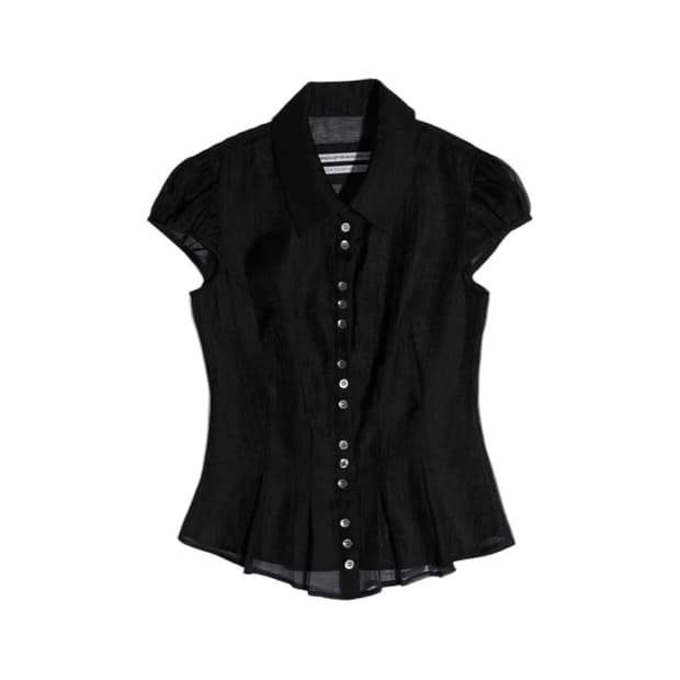 스컬프터 sheer pleated hem blouse (black)