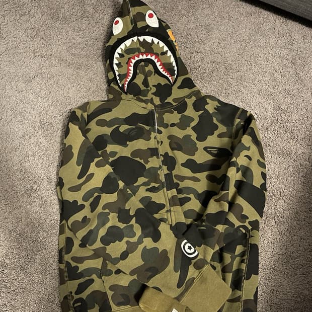 베이프 1st 카모 샤크 후드집업 녹계 S