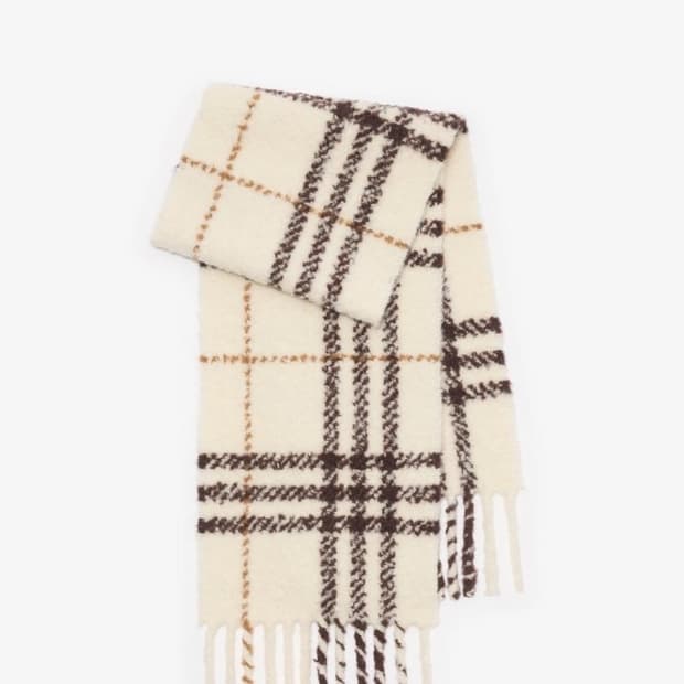 버버리 Burberry 체크 알파카 울 블렌드 부클레 스카프 - 미착용 