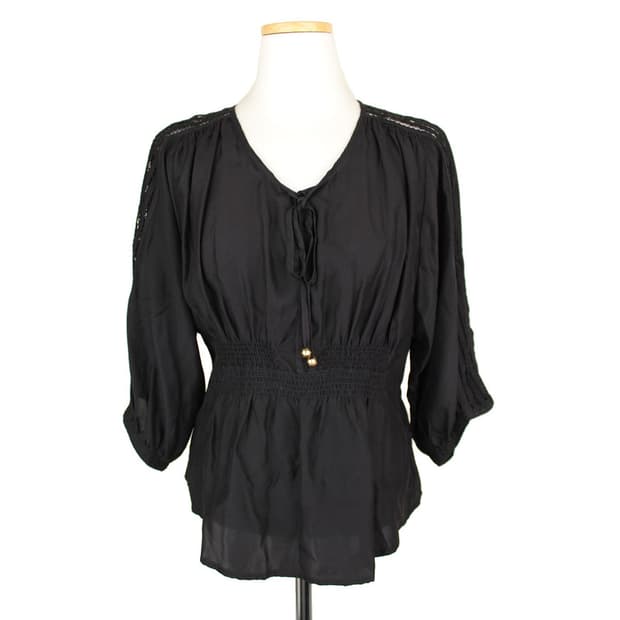 쥬시꾸뛰르 블랙 실크 셔링 밴딩 블라우스(XS)