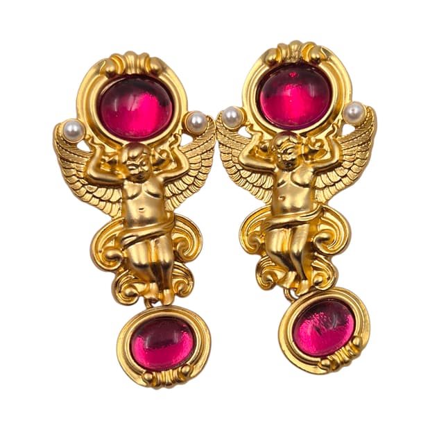 90s 미국 커크스폴리 x 에이본 천사 카보숑 이어링